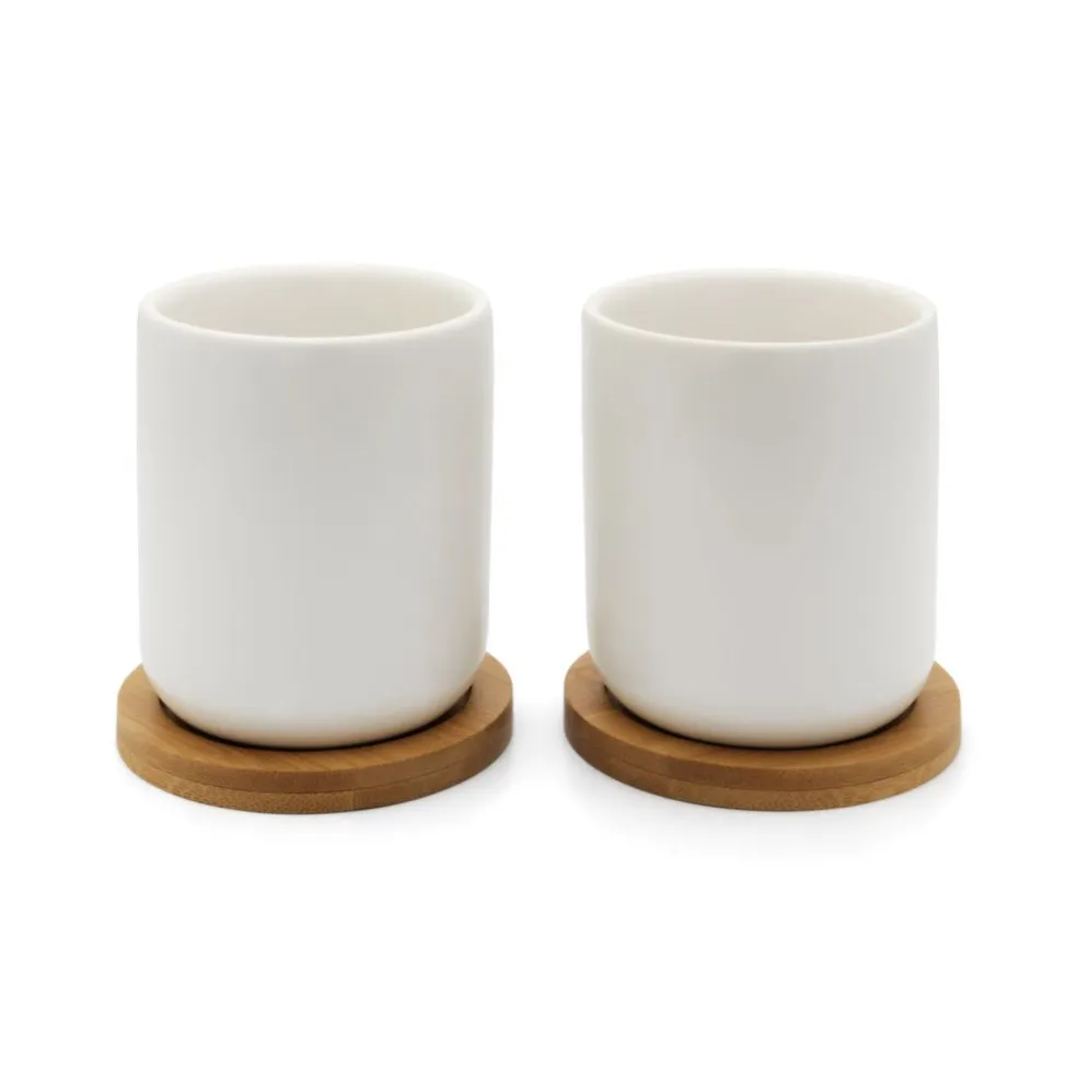 Set de 2 vasos cerámicos con posavasos de bambú Umea Bredemeijer