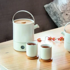 Set de 2 vasos cerámicos con posavasos de bambú Umea Bredemeijer