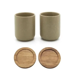 Set de 2 vasos cerámicos con posavasos de bambú Umea Bredemeijer