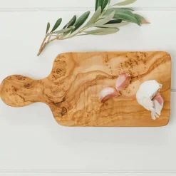 Tabla rectangular para servir y cortar de madera de olivo con mango Selbrae