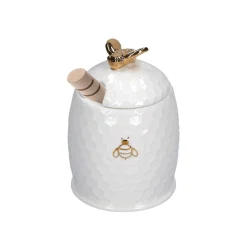 Tarro de porcelana para la miel con cuchara de madera Aperegina Oro La Porcellana Bianca