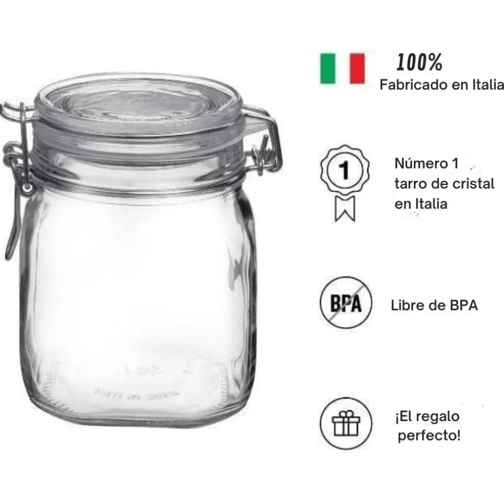 Tarro hermético de cristal con etiqueta Fido Bormioli Rocco
