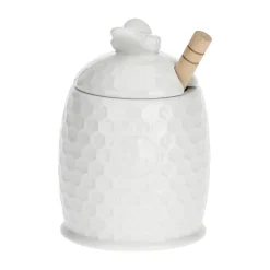 Tarro para la miel de porcelana con cuchara de madera Aperegina La Porcellana Bianca