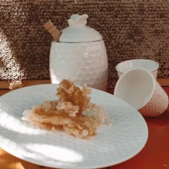 Tarro para la miel de porcelana con cuchara de madera Aperegina La Porcellana Bianca