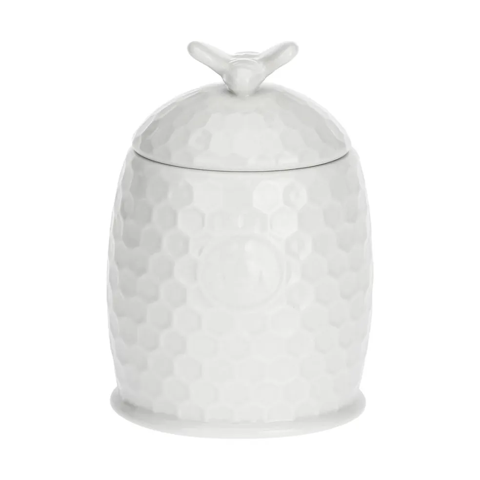 Tarro para la miel de porcelana con cuchara de madera Aperegina La Porcellana Bianca