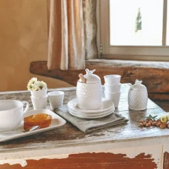Tarro para la miel de porcelana con cuchara de madera Aperegina La Porcellana Bianca