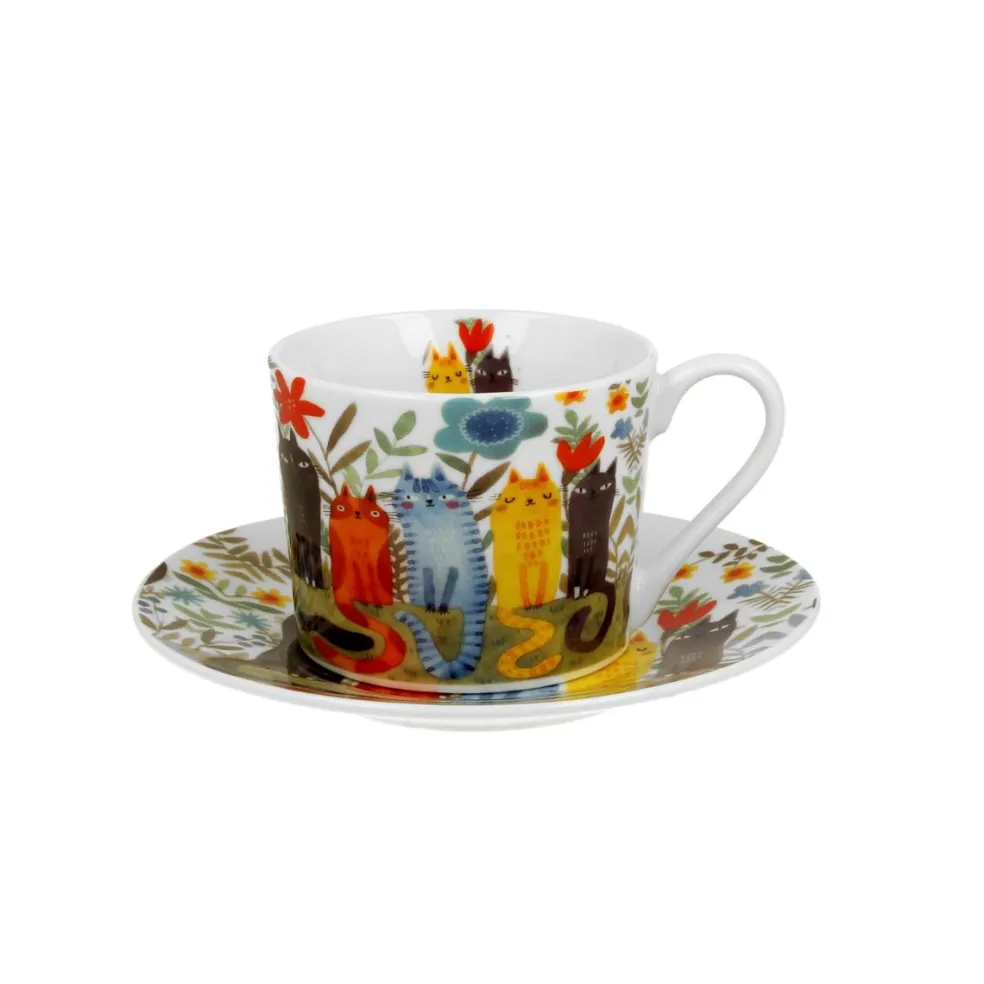 Taza para té con plato de porcelana Duo