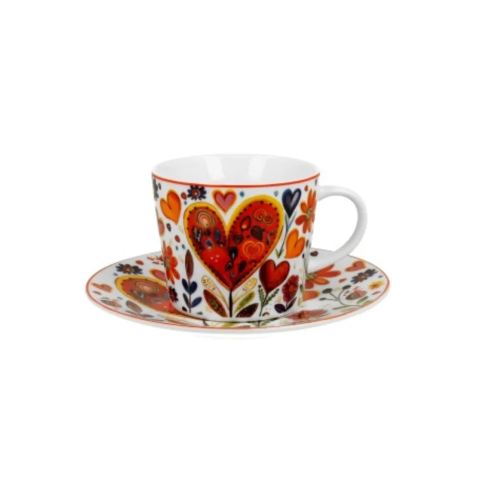 Taza para té con plato de porcelana Duo