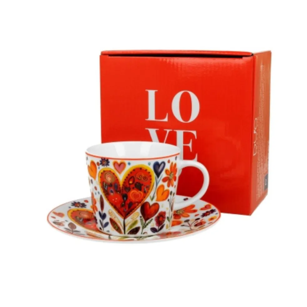 Taza para té con plato de porcelana Duo