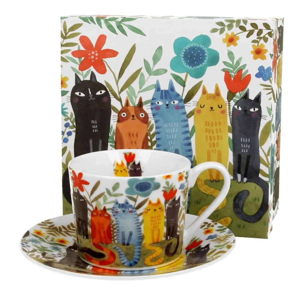 Taza para té con plato de porcelana Duo