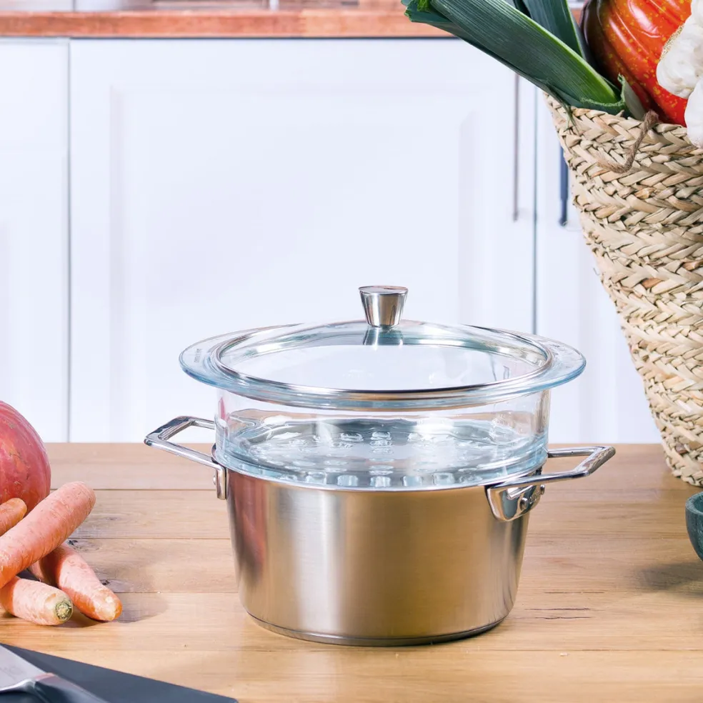 Vaporera de vidrio con tapa Cristel