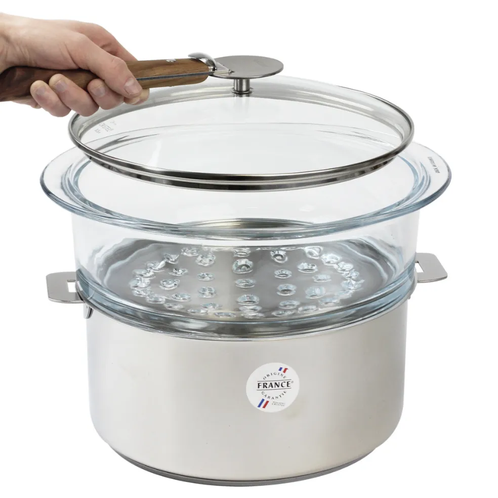 Vaporera de vidrio con tapa Cristel