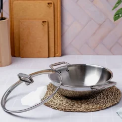 Wok de acero inoxidable 3-Ply con tapa de cristal Castel'Pro Cristel