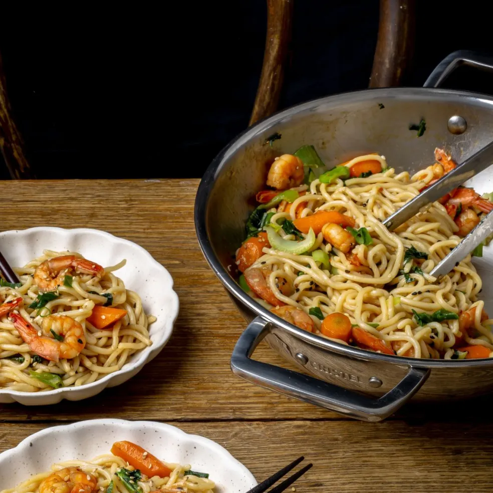 Wok de acero inoxidable 3-Ply con tapa de cristal Castel'Pro Cristel