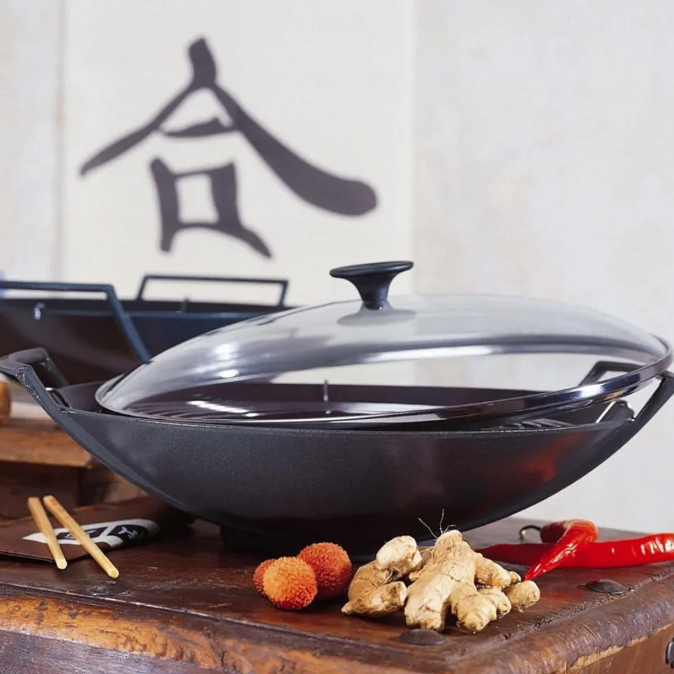 Wok de hierro fundido con tapa de cristal Le Creuset